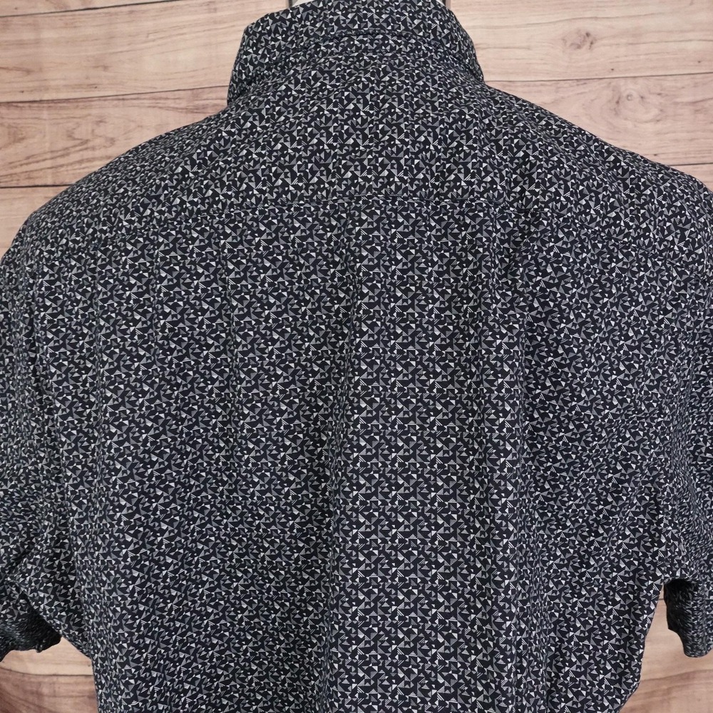 Claiborne Shirt Mens 2XL Black Gray Micro Print Short Sleeve Slim Fit Stretch - Picture 5 of 8